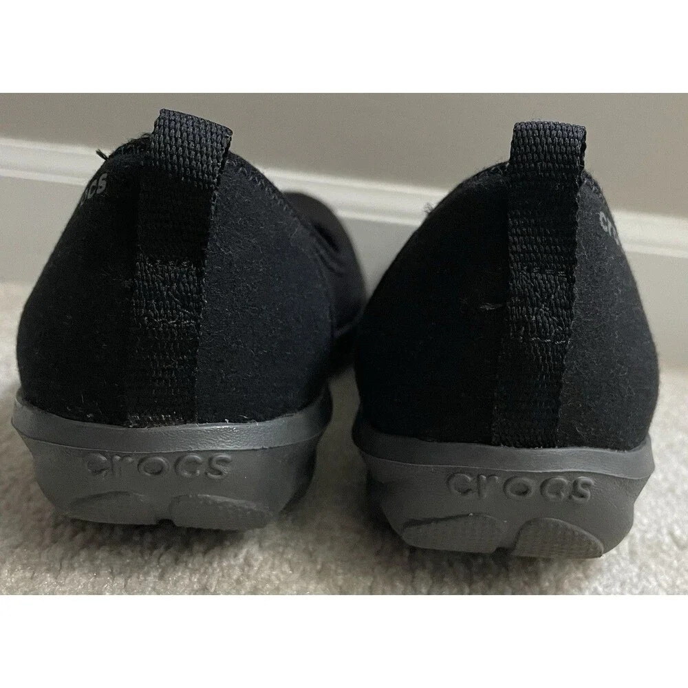 Crocs Ladies W8 Black Slip On Ballet Flats with Blue Footbed